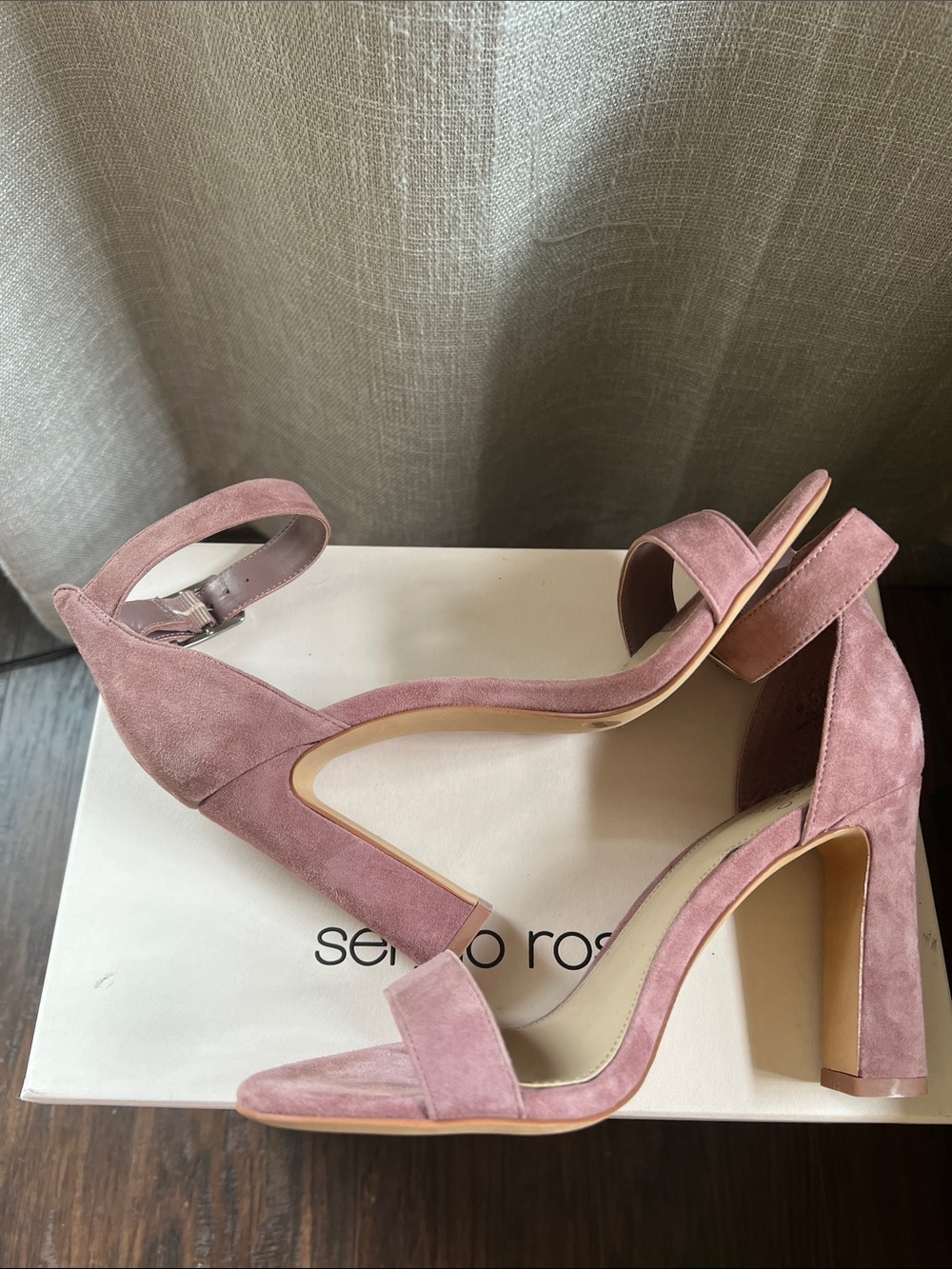 Vince Camuto Blush Suede Ankle Strap Block Heels
